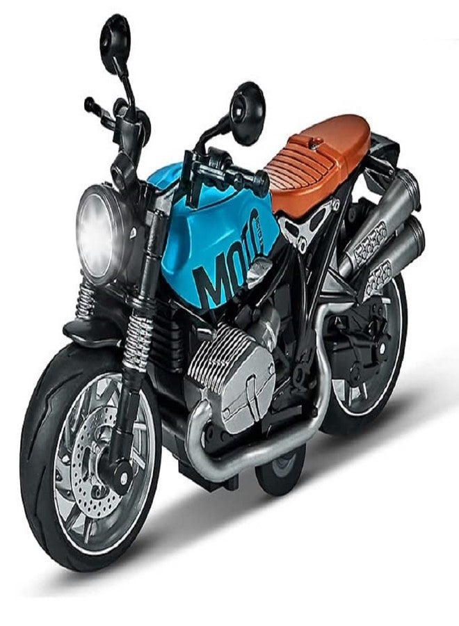 IndusBay® Metal Diecast 5 Inches, 1:12 Scale Sports Alloy Super Bike Die-Cast Body Model Pull Back Bike Motorcycle Toy with Movable Steering, Music & LED Light for Kids, Blue - Image 1